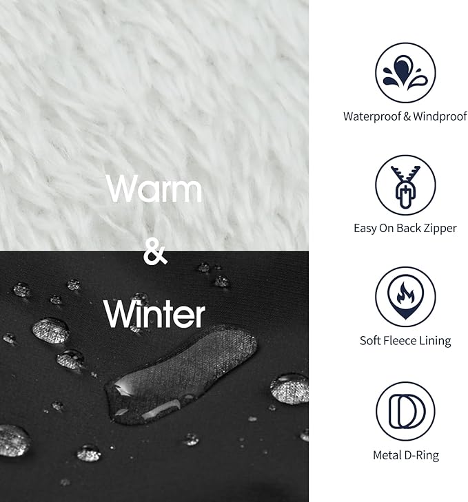 IECOii Dog Winter Coat Waterproof - Black, Medium - Dog Coat with Harness Built in for Medium Dogs, Thermal Warm Fleece Lined with Zip Up Cold Weather Jacket, Reflective Snowsuit for Outdoor Hiking