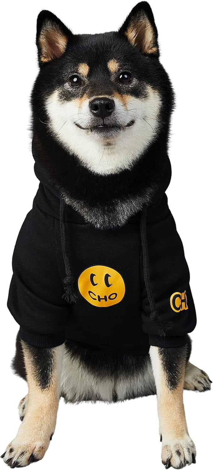 ChoChoCho Smiley Dog Hoodie Stylish Dog Clothes Smiley Face Sweater Cotton Sweatshirt Fashion Outfit for Dogs Cats Puppy Small Medium Large (XL, Black)