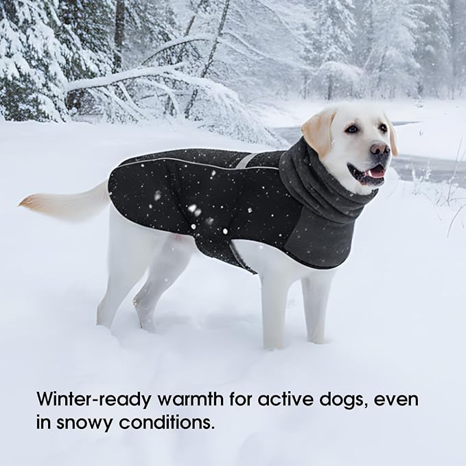ASENKU Dog Coat, Dog Winter Jackets with Fleece Turtleneck, Windproof, Reflective Pet Snow Jacket for Cold Weather, Coats for Large Size Dogs Black, XXL