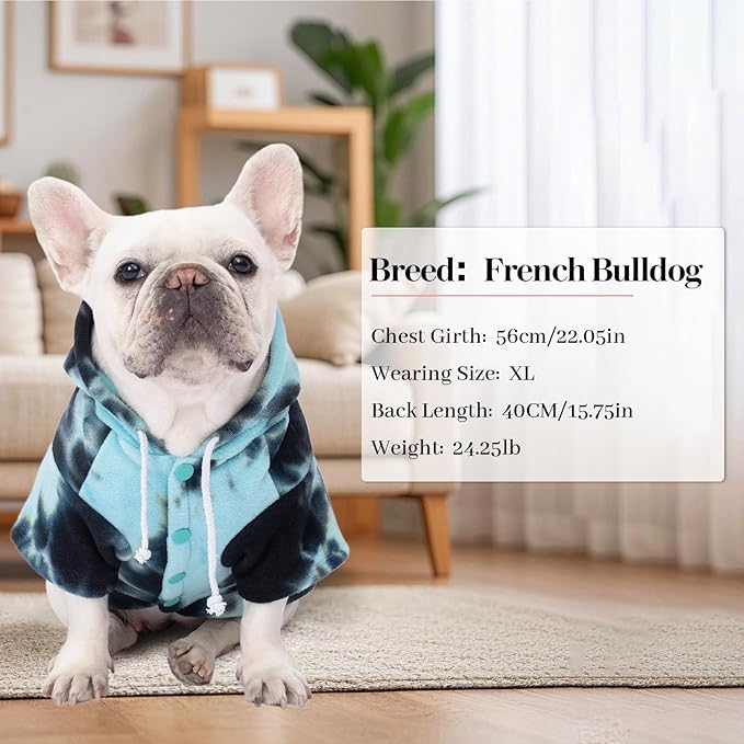 Dog Hoodie Tie Dye Dog Sweatshirt Chic Winter Clothes Ultra-Soft Warm Sweaters for Small Medium Dogs Fashion Pet Clothes for Dogs (Blue/Black/Grey, S (Back: 11.02",Chest: 15.74", Neck: 13.77"))