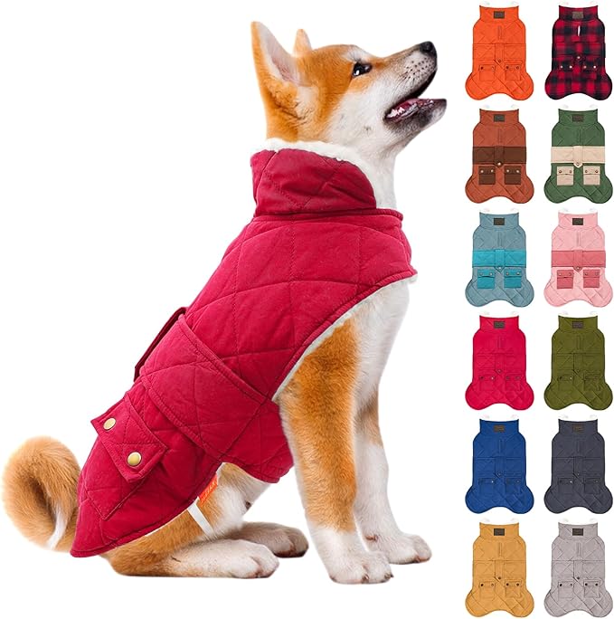 KYEESE Dog Coat Thick Cat Clothes with Pocket Waterproof Dogs Jacket with Fleece Lined Windproof Dog Coats for Small Dogs Soft Pet Sweater for Cold Weather Warm Pet Winter Puffer Coat with Leash Hole