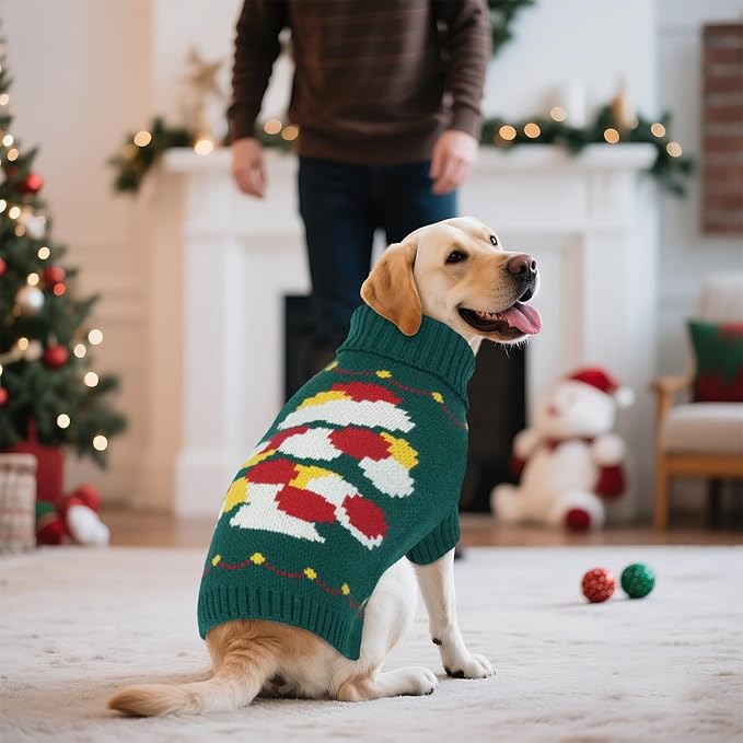BRKURLEG Dog Sweaters, Christmas Dog Sweaters Medium Large Doggies Turtleneck Warm Pet Sweater for Cold Weather, Xmas, New Year, Pet Winter Pullover Sweater for Beagle, Pitbull (Green, XL)