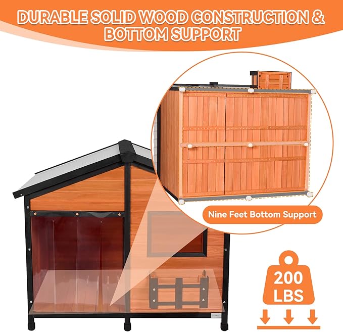 Petsfit Large Dog House Outdoor, Wooden Shelter for Extra Large Breeds Up to 200lbs, Weatherproof Roof, Removable Bottom Panel & Elevated Floor, 47-Inch, Natural Brown