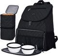 BAGLHER Dog Travel Bag, Airline Approved Pet Supplies Backpack, Dog Travel Backpack with 2 Silicone Collapsible Bowls and 2 Food Baskets, Black