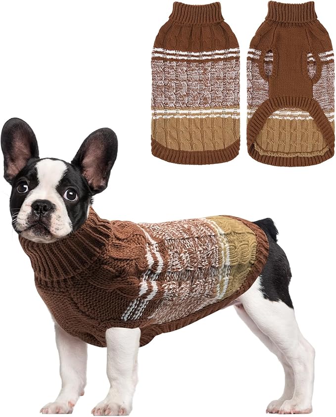 Mihachi Dog Girl Boy Sweaters - Warm Soft Knitted Pullover Dog Clothes, Turtleneck, Cold Weather Coat, Beige, S
