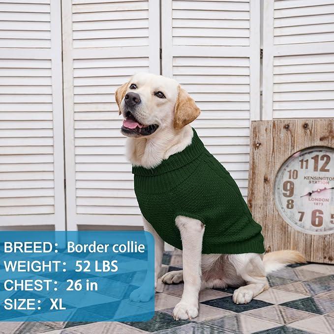 Mihachi Turtleneck Dog Sweater - Winter Coat Apparel Classic Cable Knit Clothes with Leash Hole for Cold Weather, Ideal Gift for Pet in New Year Army Green Large