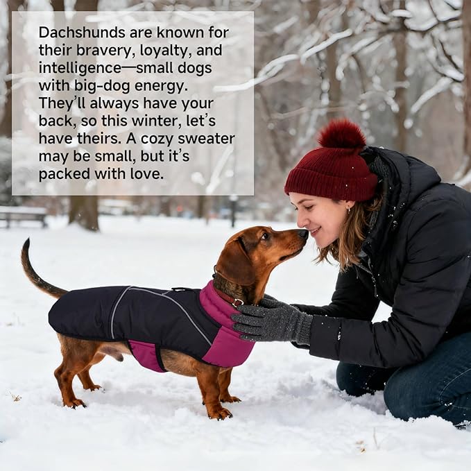 DORA BRIDAL Dachshund Coat, Fleece Lined Dog Winter Coat, Warm Dog Coats with Reflective Strips, Adjustable Waterproof Pet Jacket Clothes, M