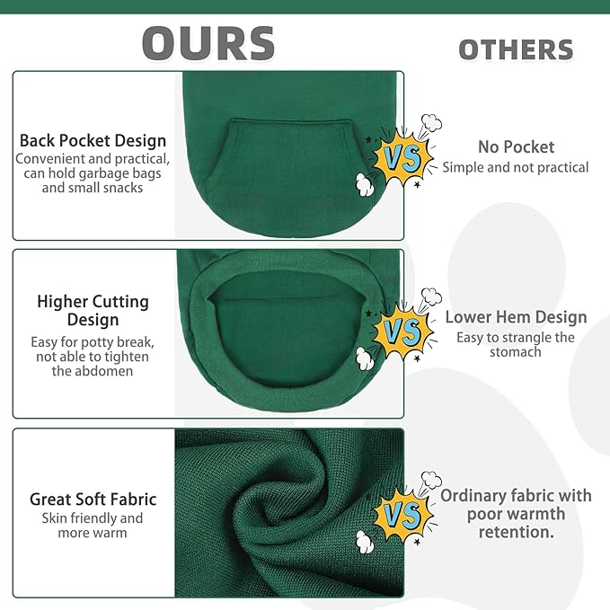 KOOLTAIL Basic Dog Hoodie - Soft & Warm Pet Hoodie Sweater with Leash Hole and Pocket, Dog Winter Coat, Cold Weather Clothes Sweatshirt for Small Medium Large Dogs Puppy Cat Boys Girls Deep Green XXL