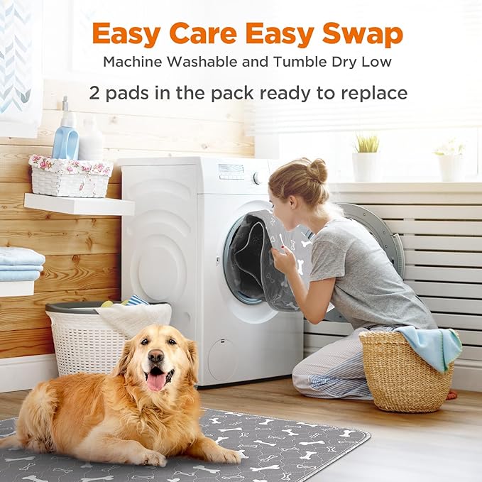 Washable Pee Pads for Dogs, 2 Pack Dog Pee Pads Washable, Waterproof Puppy Pads Mat Reusable Fast Absorbent Dog Potty Training Pads, Whelping Pads for Playpen Crate - 24”x24”