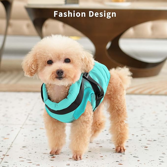 Dog Jacket with Harness,Fleece Lined Warm Puppy Coat for Winter,Soft Windproof Medium Dog Vest,Bluegreen L