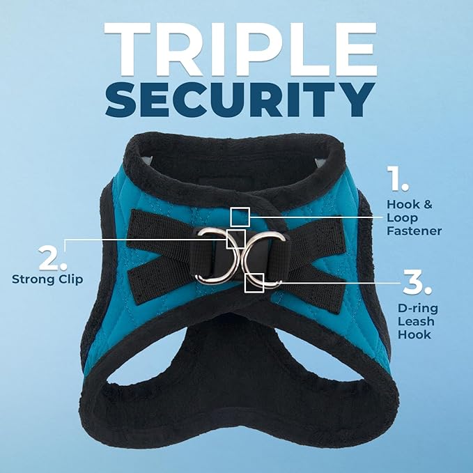Best Pet Supplies - All Weather Mesh / Plush, Reflective, No Pull Harness for Small, Medium Dogs, Cats - Secure with Hook & Loop Fastener, Buckle, Double D-Rings - Turquoise Plush, XL