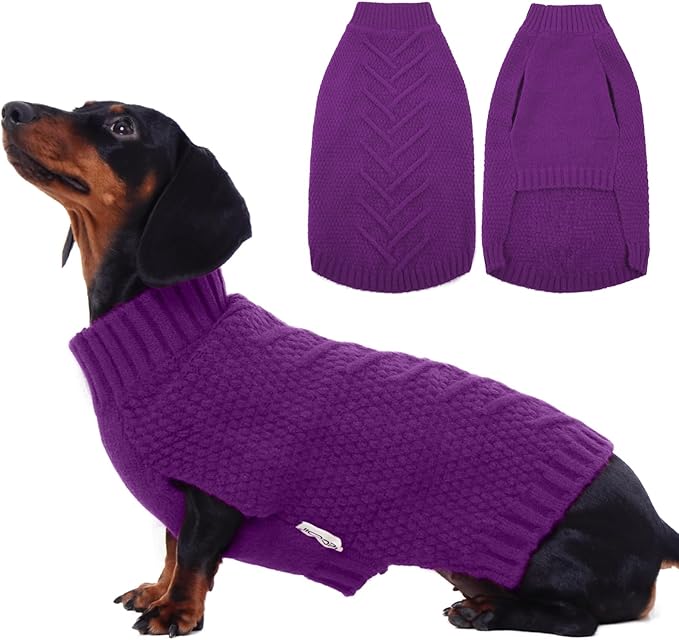 IECOii Dog Sweaters for Medium Dogs, Girls & Boys - Thermal Knitted Winter Dog Sweater for Christmas, Purple, M
