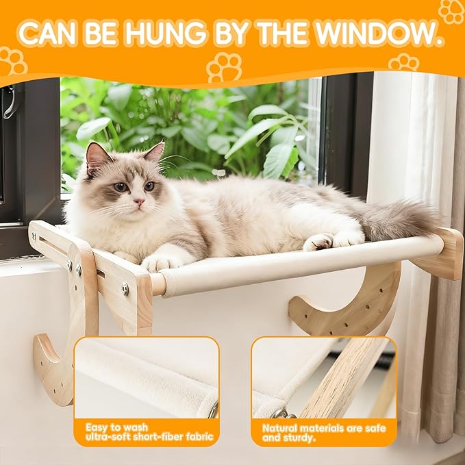 4-in-1, Cat Window Perch,cat Bed, Sturdy Oak Hammock,Suitable for Indoor Cats to Rest and Play. It can be Used as a Hammock, a Resting Area by The Window, a Cats Bed, a cat Rocking Toy