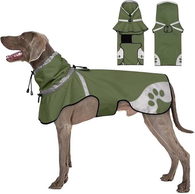 Dog Raincoat for Large Dogs, Adjustable Rain Jacket for Dogs, Waterproof Slicker Jacket for Adventures, Walking, Hunting（XL,Dark Green）