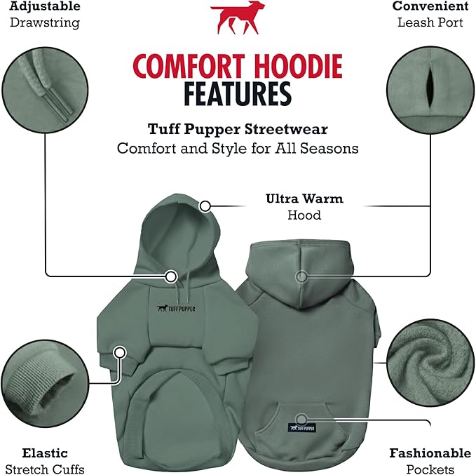 Tuff Pupper Dog Hoodie | Premium Quality 100% Organic Cotton | Ultra Soft Interior for Superior Comfort | Elastic Cuffs & Drawstring for Warmth | Stretch Fit Suitable for All Breeds (Teal, XL)