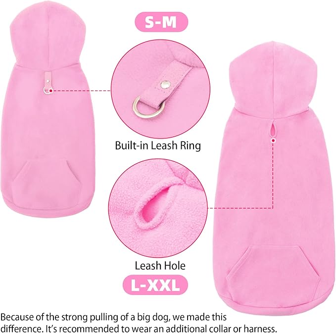 EXPAWLORER Dog Hoodie Fleece Sweater Vest, Hooded Dog Sweatshirt Fall Winter Pet Clothes with Leash Hole, Sleeveless Warm Cozy Puppy Clothing for Cat Small Medium Large Dogs Girl Boy, Pink XXL