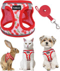 SCENEREAL Cat Harness & Leash Set Escape Proof - Adjustable Air Mesh Vest with Reflective Strips for Kittens, Puppies, Rabbits, Cherry S