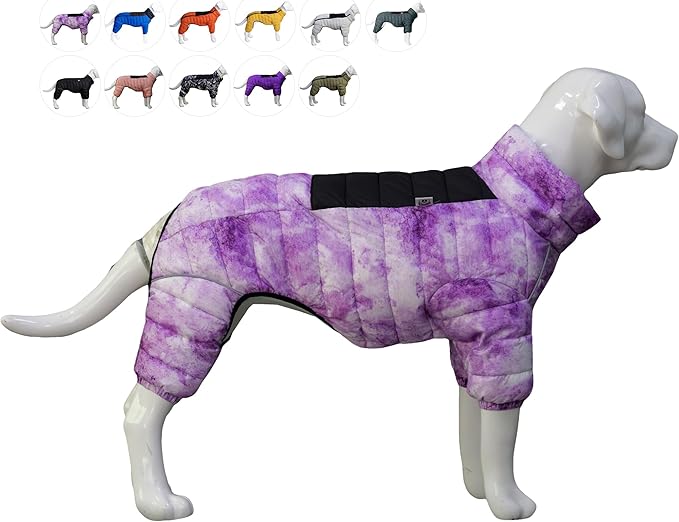 Micai Warm Dog Coat - 4 Legs Covered Waterproof Windproof Reflective Vest, Zippered Adjustable Outdoor Snow Jacket for Small Medium Large Dogs - Purple XXXXL