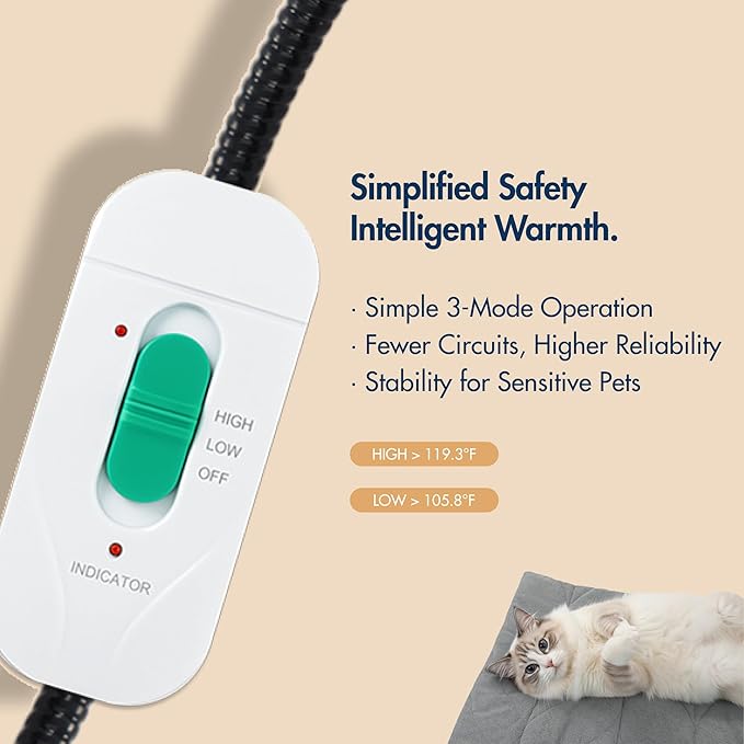 Dog Heating Pad (31"x20") - Waterproof Electric Heated Mat & Pet Bed for Indoor and Outdoor Use, Chew Resistant Cord, Machine Washable Cover with Wheat Pattern Quilting, for Cats and Pets