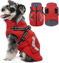 FUAMEY Dog Waterproof Winter Coat, Warm Dogs Jacket Reflective, Pet Fleece Lined Vest with Pockets, Cold Weather Clothes for Doggy, Dog Coats with Built in Harnesses, Schnauzer (Red, M)