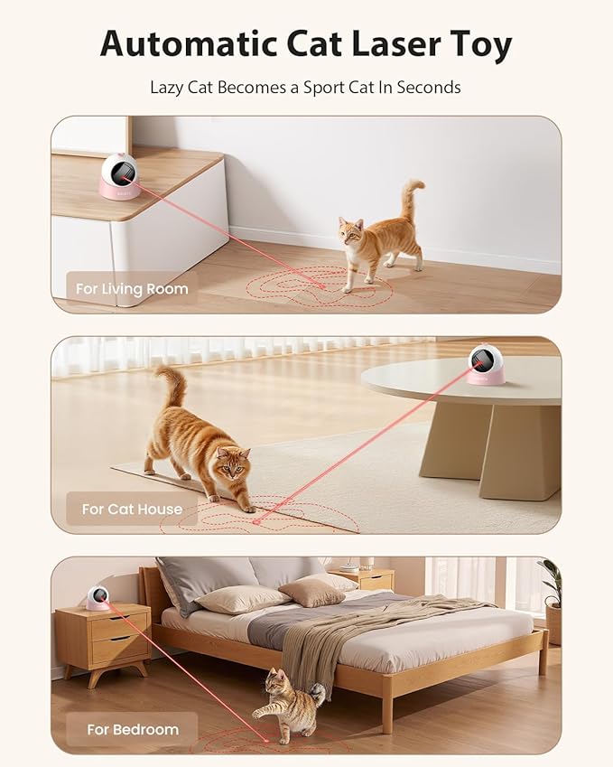 ROJECO Auto Laser Cat Toy - Random Motion Track, Magnetic 360° Base, Run Quiet,Rechargeable with 1000mAh Battery, Auto Sleep & 3 Speed Modes, Safe for Cats,Interactive Cat Toys for Bored Indoor,Pink