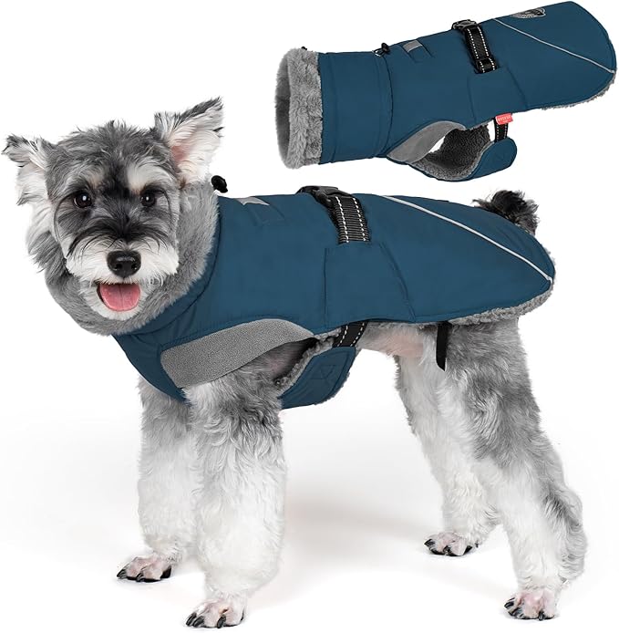 KYEESE Waterproof Dog Coat, Windproof Warm Winter Jacket with Leash Hole, Reflective Cold Weather Dog Coats for Small Dogs, Outdoor Pet Coat Cozy Puppy Jacket Thick Fleece Lined, Navy Blue, Small