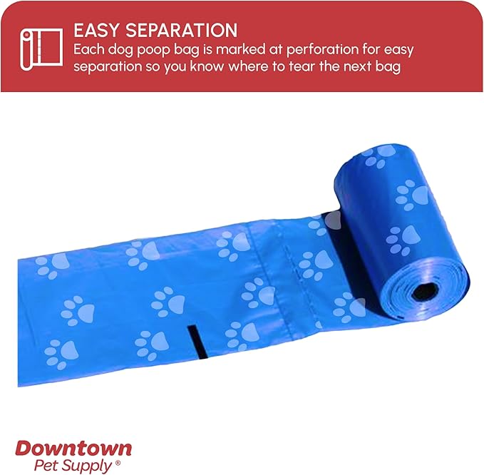 Downtown Pet Supply Poop Bags for Dogs with Dispenser, 180 Count - Leak-Proof Dog Waste Bags and Bone-Shaped Dog Poop Bags Holder for Leash - Rainbow with Paw Prints, 12.5" x 8.5"