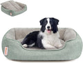 Miguel Faux Linen Dog Bed with Removable Cushion Pillow for Medium Small Dogs, Washable Pet Bed with Side Easy to Wash Puppy Bed, Rectangle Cat Bed for Indoor Cat with Anti-Slip Bottom, Green 35 Inch