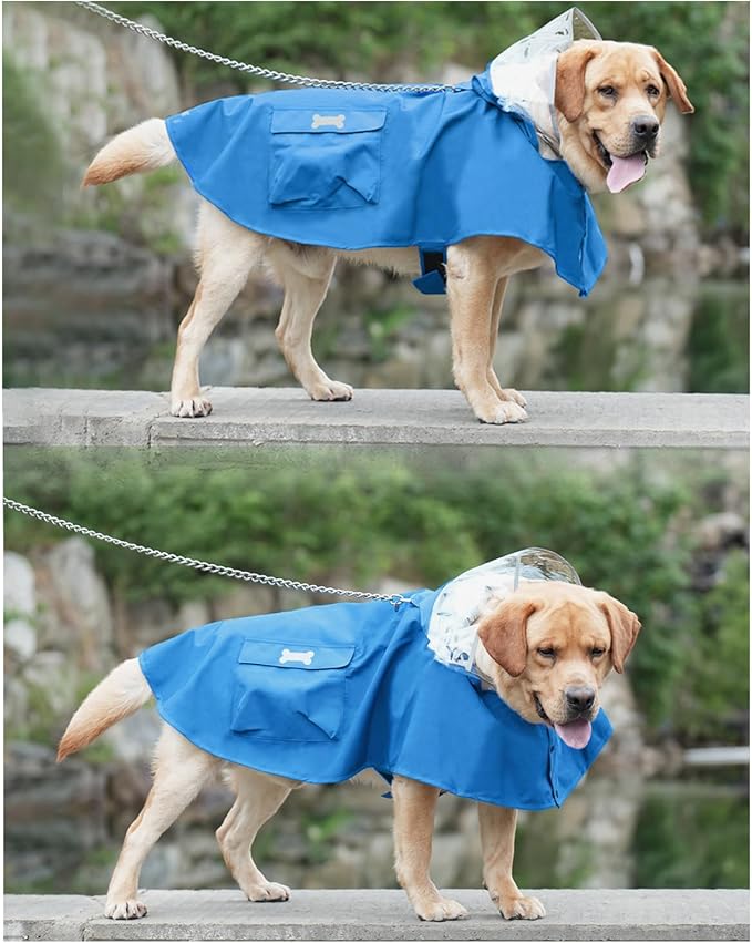 Dog Raincoat Waterproof, Adjustable Reflective Hooded Dog Rain Poncho with Leash Hole for Small Medium Large Dogs (Blue, X-Small)