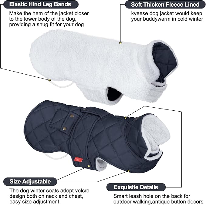 KYEESE Dog Coat Soft Pet Sweater with Leash Hole Waterproof Dog Coats for Large Dogs Windproof Dogs Jacket with Fleece Lined Warm Pets Clothes for Cold Weather Thick Pet Winter Puffer Coat with Pocket