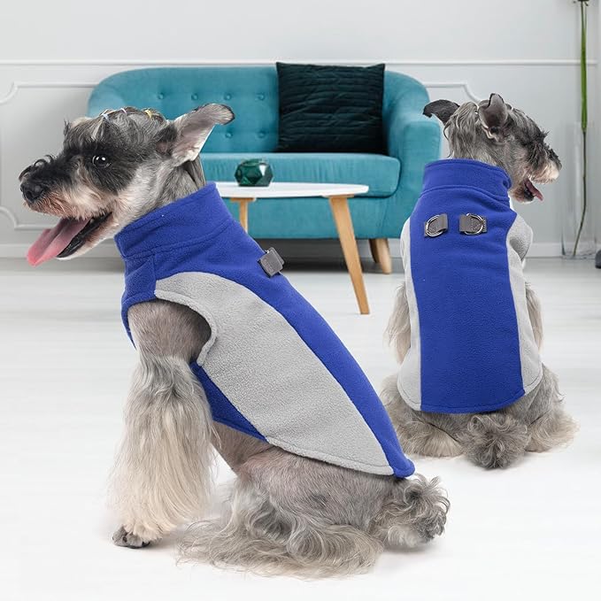 KOOLTAIL Small Dog Sweater - Dog Fleece Vest Jacket with Leash D-Ring for Small Medium Dogs, Soft Pullover Winter Warm Cold Weather Coats, Pet Fall Clothes Outfit for Puppy Cat Boys&Girls, Blue M