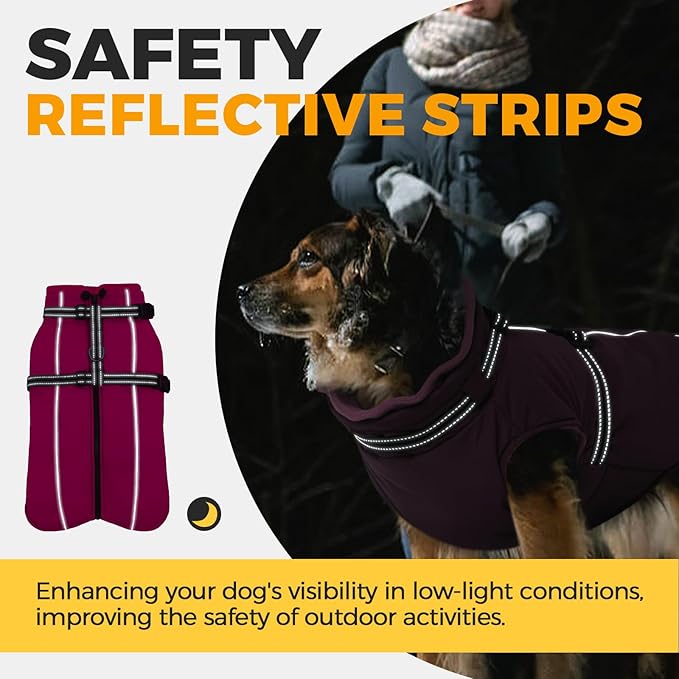 Lelepet Warm Dog Winter Coat Waterproof Dog Jacket with Harness Built in Windproof Reflective Fleece Jacket, Dogs Coats for Lage Dogs, Cozy Thermal Pet Snowsuit for Outdoor, French Bulldogs, Pink, L