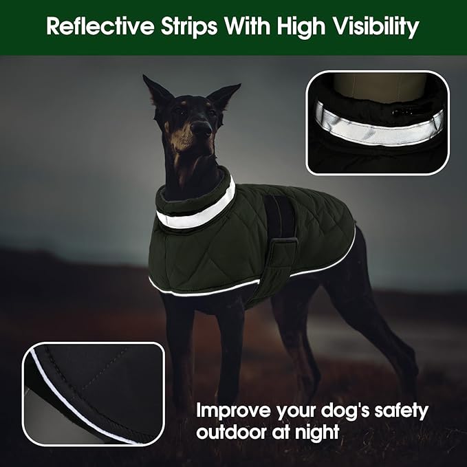 Dog Winter Coat Warm Padded Puppy Jacket Windproof Water Resistant Clothes for Small Medium Large Pets Christmas Sweater Outfit Vest(Green, S)