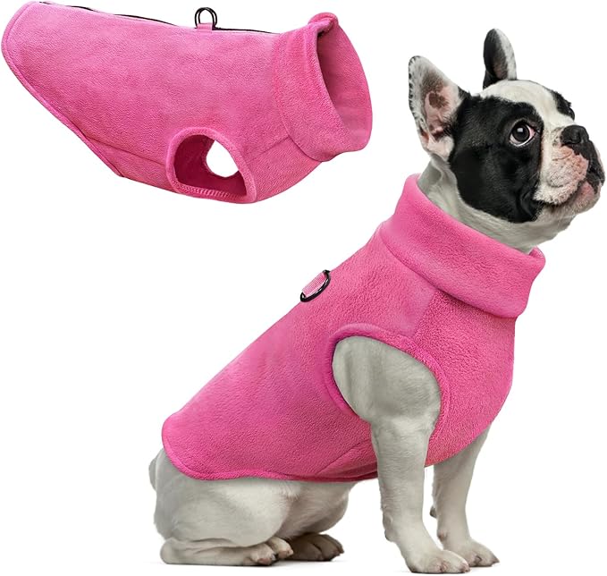 Idepet Dog Fleece Vest Sweater Zip Up Warm Pullover Dogs Jacket with D-Ring Leash Winter Cold Weater Coat Pet Sweatershirt Clothes Hoodie for Small Medium Dogs Boy Girl (Rose Red, XXL)