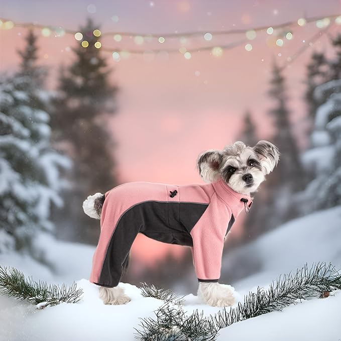 Fleece Dog Coat for Small Medium Dog,Pullover Pajamas Jumpsuit Bodysuit Puppy Coats with Legs, Pet Windproof Warm Cold Weather Jacket Full Body Vest Cozy Snowsuit Outfit Clothes (Pink, M)