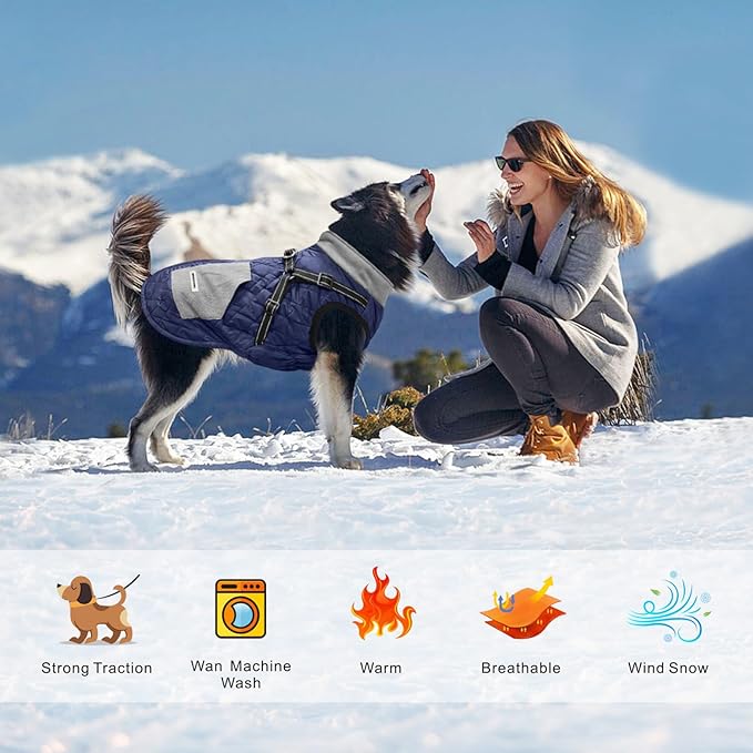 Mosucoirl Warm Dog Coats Pet Clothes, Waterproof Dogs Jacket Reflective Pet Outfits Winter Dog Cold Weather Coat Cozy Snow Jackets Vest for Small Medium Large Dogs Puppy Doggie (NavyBlue, XL)