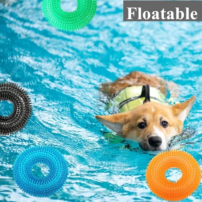 ADUCK Dog Squeaky Chew Toys for Aggressive Chewers, Small Medium Large Dogs Teeth Cleaning Soft Natural Rubber Float Toy for Indoor Outdoor Water Pool, Donut Ring Design 4.92 inch, Crystal Orange