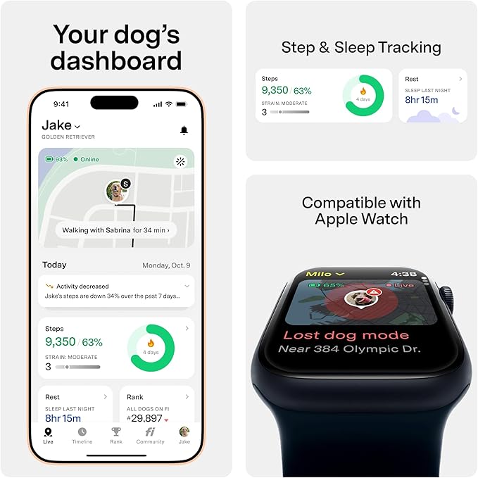 New Fi Series 3+ Smart Dog Tracker Collar – AI GPS for Dogs, Health & Behavior Monitor, Virtual Fence, Escape Alerts, Waterproof, Apple Watch Compatible [12Mo Membership Included] (Blue, Large)