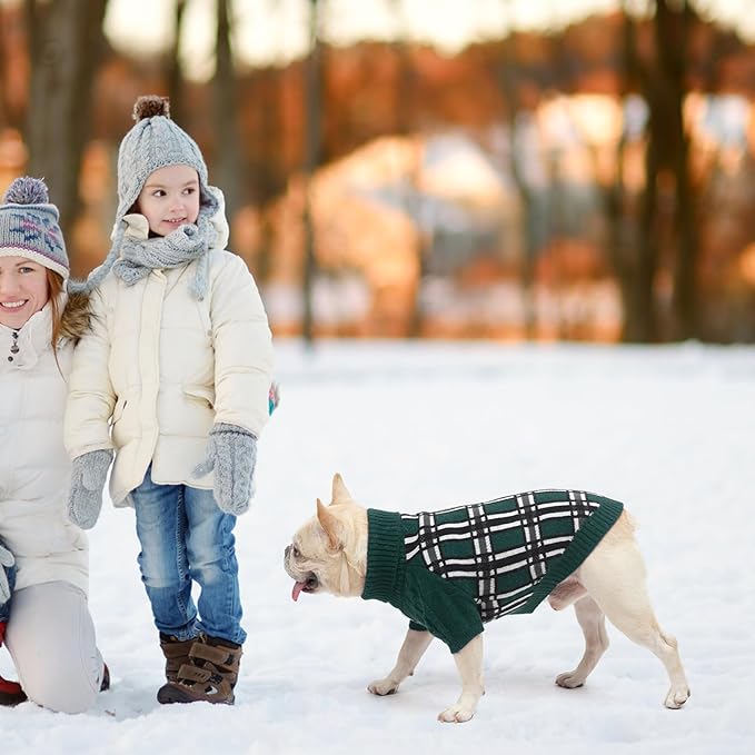 SCENEREAL Turtleneck Dog Sweater for Small Medium Large Dogs Girls Boys, Christmas Plaid Pullover Puppy Sweatershirt, Dogs Cold Weather Outfit Clothes, Ideal Gift for Pet in New Year, Green Plaid L