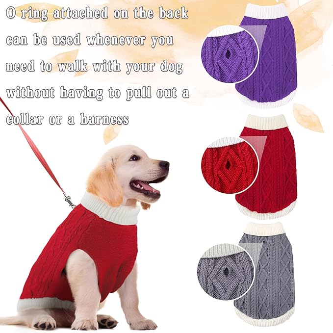 Small Dog Sweaters with Leash Hole Turtleneck Dog Sweaters Knitwear Boys Girls Warm Soft and High Stretch Pet Clothes for Fall Winter，Pet Shirts for Kitten Puppy Red Medium