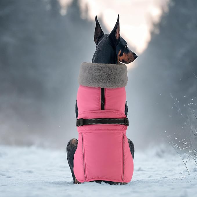 PETDSH Dog Coat Large, Windproof Dog Jacket with Warm Fleece Lining, Thickened Collar Dogs Winter Coat, Adjustable Reflective Pet Coats for Cold Weather (Pink, XX-Large)