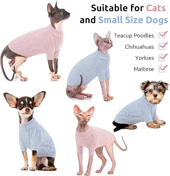 ASENKU Cat Sweater Soft Warm Puppy Clothes Knitwear for Kittens & Small Dogs, Thick Knitted Sweater for Sphynx Hairless Cats Teacup Chihuahua and Extra Small Dogs (Pink, M)
