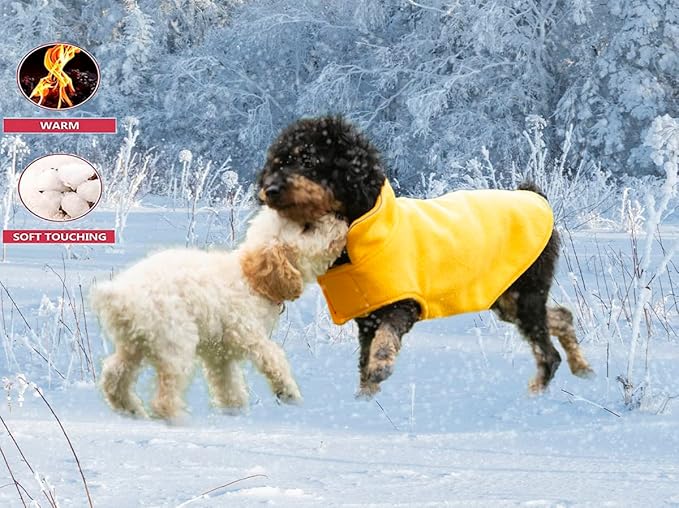Fleece Dog Coat Winter Pet Jacket Reflective for Cold Weather for Large Medium Small Dogs(Yellow,3XL)