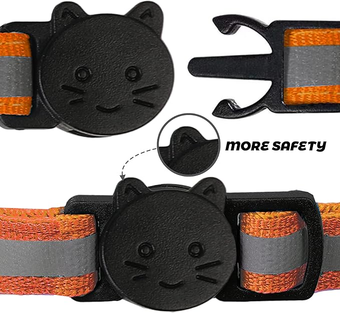 BANMODER 2 Pack Reflective Cat Collar Breakaway with Bell,Personalized Kitten Collars,Adjustable Safety Buckle Collar for Male Cats Girls & Boys (Orange)