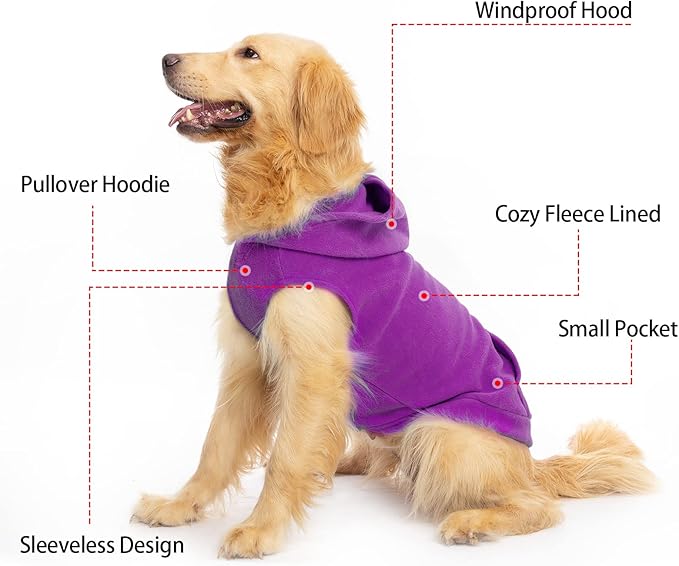 EXPAWLORER Dog Hoodie Fleece Sweater Vest, Hooded Dog Sweatshirt Fall Winter Pet Clothes with Leash Hole, Sleeveless Warm Cozy Puppy Clothing for Cat Small Medium Large Dogs Girl Boy, Purple XXL