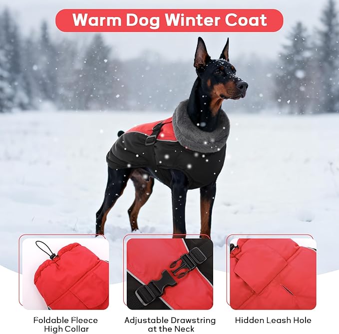 IDOMIK Dog Winter Coat, Reflective Waterproof Dog Jacket for Cold Weather, Warm Pet Coats for Small Medium Large Dogs, High Collar Doggy Fleece Snow Jacket, Winter Vest with Adjustable Buckle,S