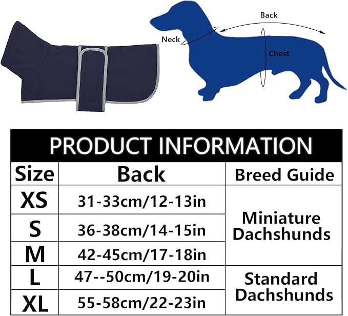 Geyecete Dachshund Sweaters for Dogs Dog Jacket,Dachshund Coat Perfect Dog Winter Coat with Padded Fleece Lining and high Collar,Dog Snowsuit with Adjustable Bands Sizes-Navy-XS