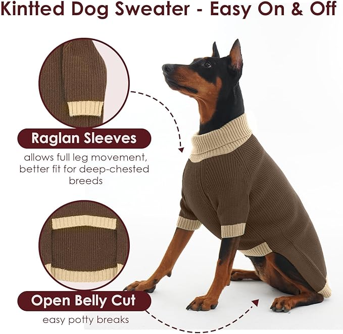 Extra Large Dog Sweater, Sleeve Turtleneck Sweater with Harness Hole, Christmas Pullover Sweaters for Dogs Boy Girl, Winter Dog Jumper for Rottweiler, Alaskan, Great Dane, Brown 4XL