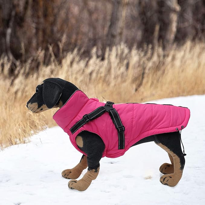 Geyecete Winter Warm Coat Waterproof Dog Winter Jacket with Harness Traction Belt,Pet Outdoor Jacket Dog Autumn and Winter Clothes for Medium, Small Dog-Pink-XXL