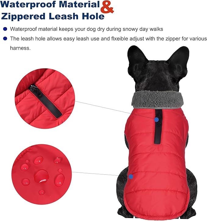 Dog Winter Coat, Waterproof Dog Jacket with Leash Hole, Reflective Adjustable Pet Snow Vest, Warm Fleece Sweater for Small Medium Large Dogs - Red, 3XL
